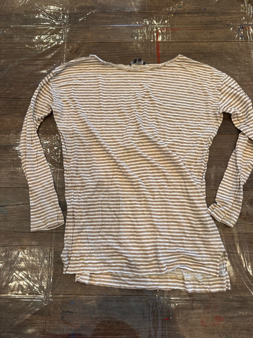 Vince Beige and White Striped Long Sleeve Tunic